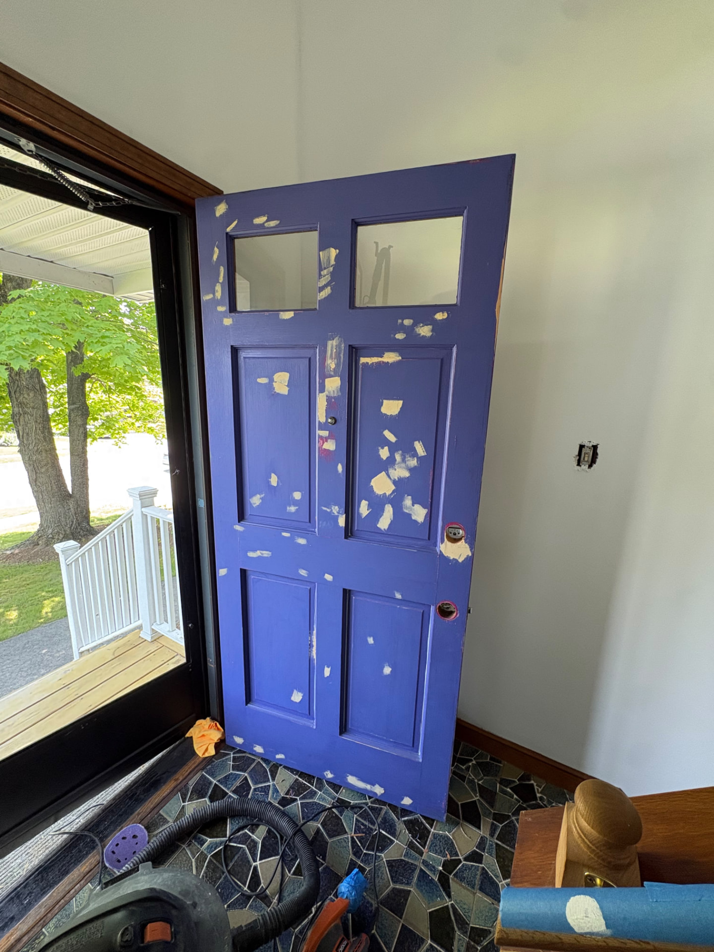 Interior door prepared and patched before repainting